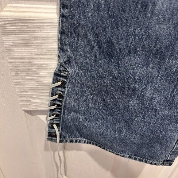 Vintage Unionbay Jeans Blue Flare Low Rise Lace Up‎ Tie Hems Y2K Size 5 Grunge - Picture 2 of 10